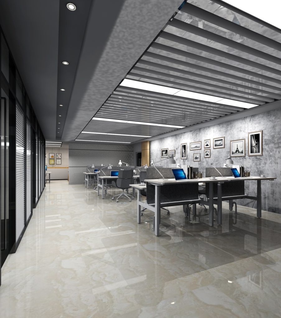 back-to-back workstation aligned in public office area